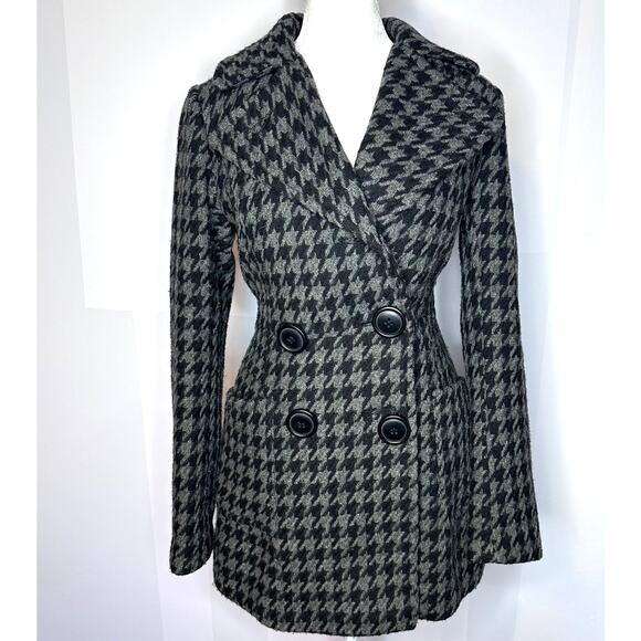 Bar III Black Houndstooth XS Double Breasted Wool Blend Women's